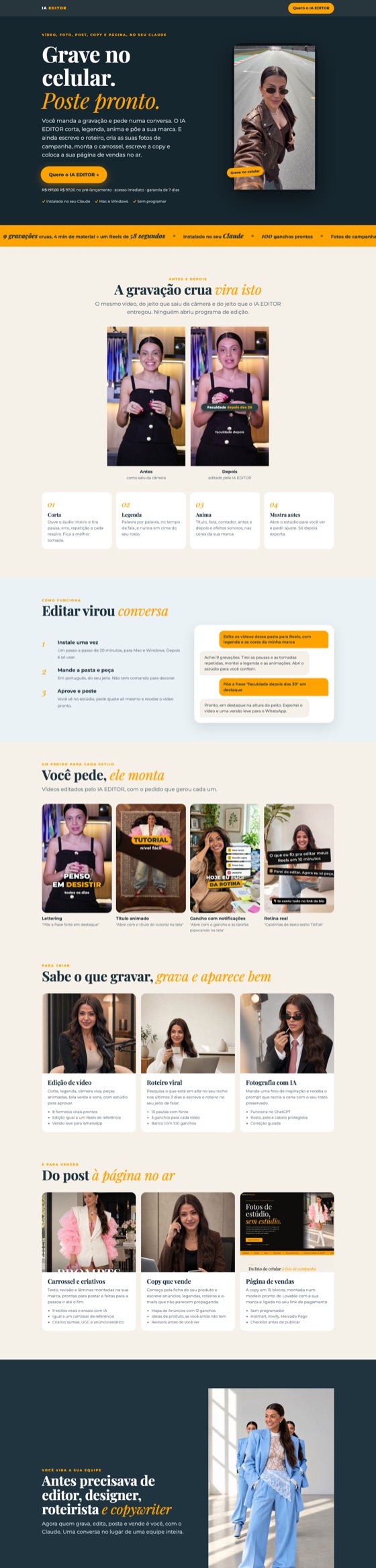 Página de vendas do IA EDITOR, feita com o método