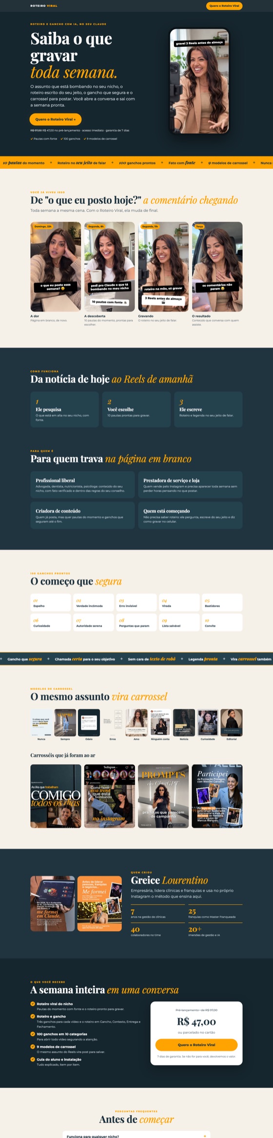 Página de vendas do Roteiro Viral, feita com o método